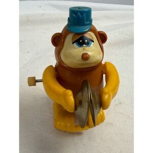 Vintage Tomy Wind Up Monkey Toy with Cymbals Brown Yellow Blue Hat Taiwan
